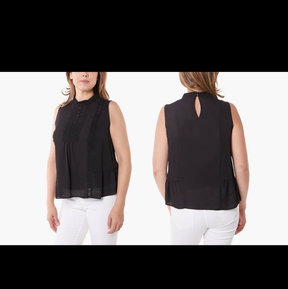 🌜High neck chiffon & crochet top
